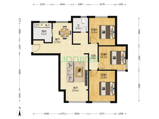 东航金城映象 3室2厅1卫 114平方
