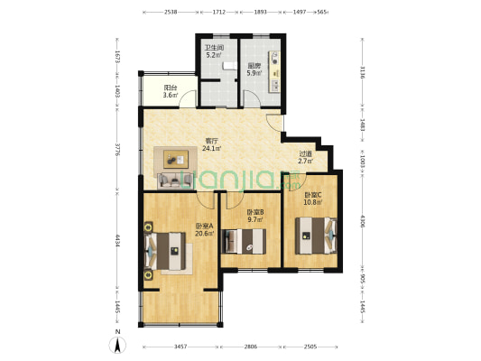 金水湾小区(句容) 3室1厅1卫 102平方