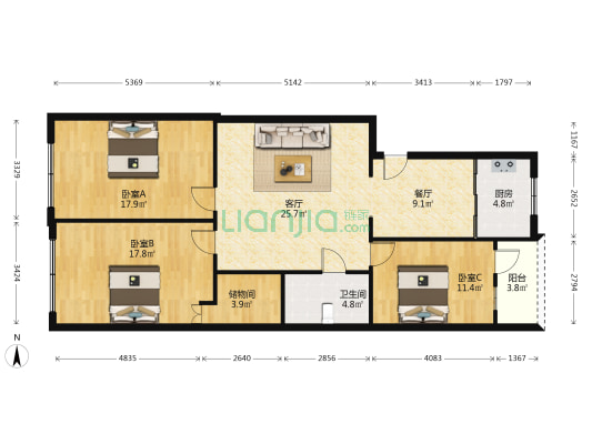 洪宫路107-137号 3室2厅1卫 115平方