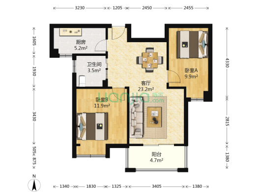 环湖苑 2室1厅1卫 82平方