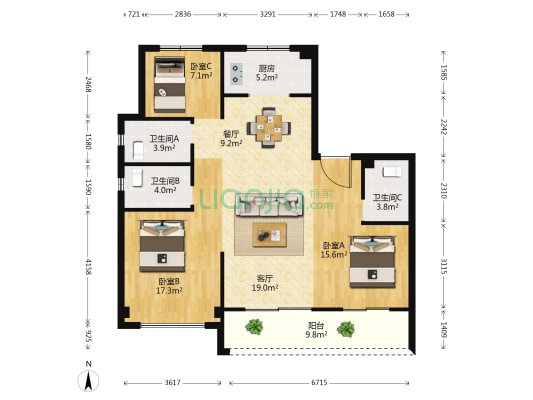璟园 3室2厅3卫 123平方