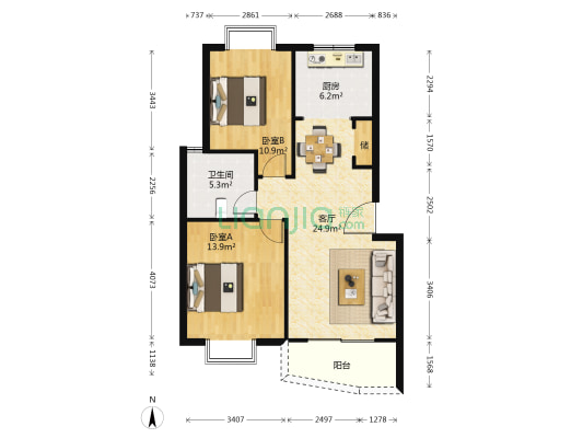 康湾苑 2室1厅1卫 90平方