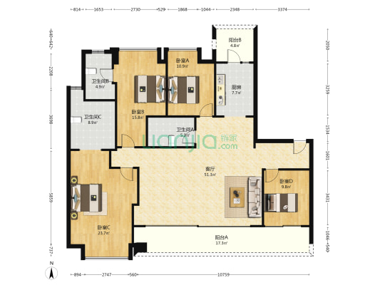 悦集 4室1厅3卫 194平方