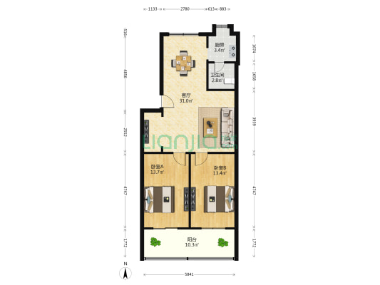草珊瑚小区 2室1厅1卫 84平方