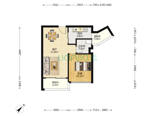 美林湖汇泉湾 1室1厅1卫 60平方