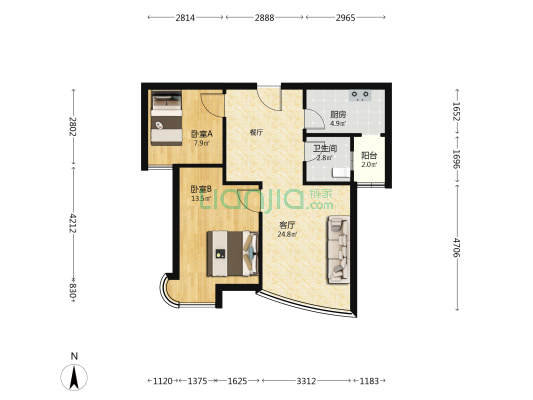 鑫玉名筑 2室1厅1卫 59平方