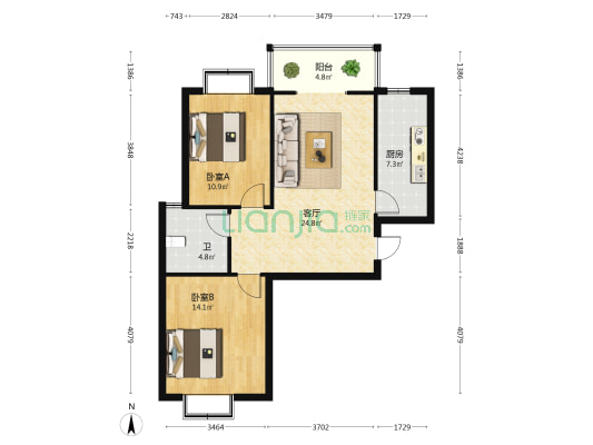 永泰丽苑 2室1厅1卫 87平方