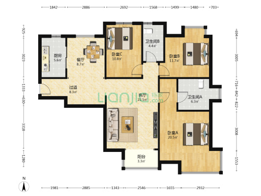 御景华庭 3室2厅2卫 140平方