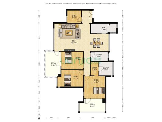香山里花园二期 4室1厅2卫 152平方