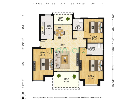 中国铁建青秀城 3室1厅2卫 106平方