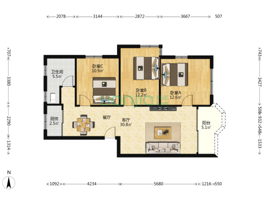 进宝楼 3室1厅1卫 93平方