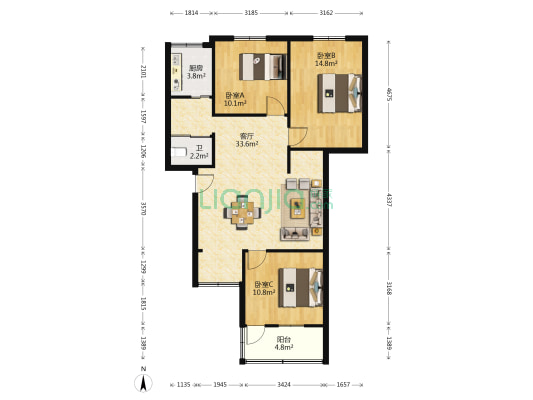 上海路9号 3室1厅1卫 92平方
