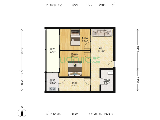 寺坡路8号院 2室1厅1卫 67平方