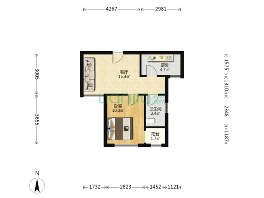 金玉二园 1室1厅1卫 55平方