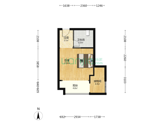 银江商务综合楼 1室0厅1卫 54平方