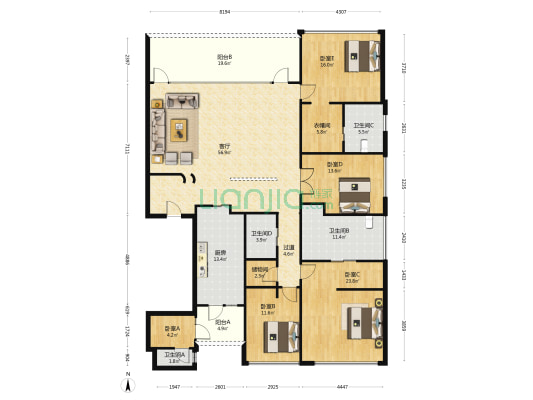 侨鑫保利汇景台 5室1厅4卫 238平方