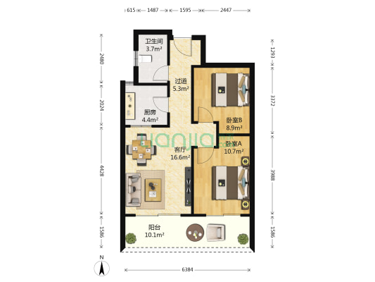 中信国安北海第一城二区 2室1厅1卫 77平方