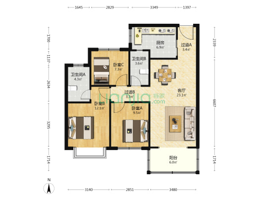 黄金·嘉境 3室1厅2卫 113平方