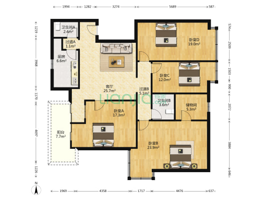 京隆名爵府 4室1厅2卫 166平方