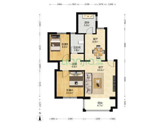 深大新村 2室2厅1卫 78平方
