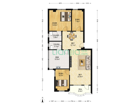 东苑小区 3室2厅2卫 108平方
