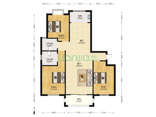 万峰·滨江苑 3室2厅2卫 132平方