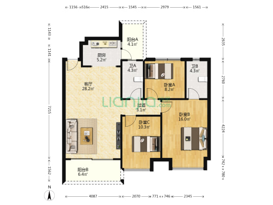 欣雅苑 3室1厅2卫 108平方