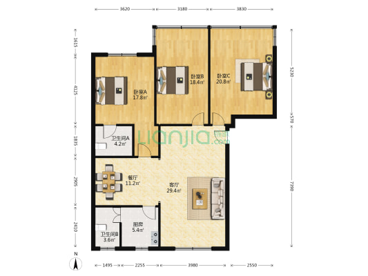 安新北路8号 3室2厅2卫 127平方