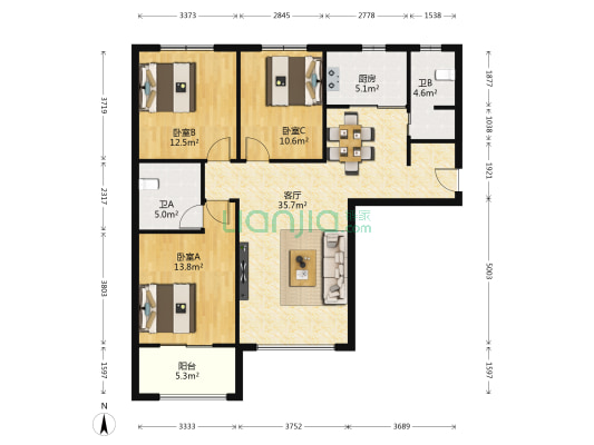 南翟营祈福悦城A区 3室1厅2卫 130平方