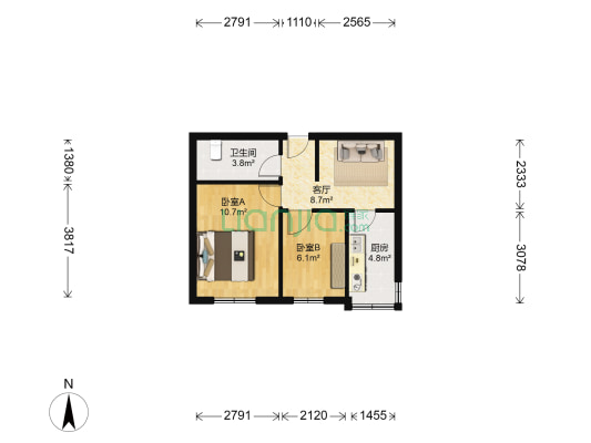 东北大马路 2室1厅1卫 50平方