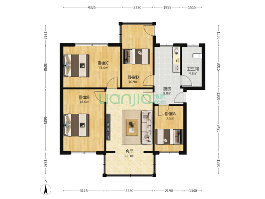 新添大道南段93号院 4室1厅1卫 97平方
