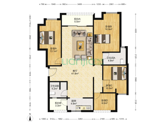 爱丽舍庄园 4室1厅2卫 137平方