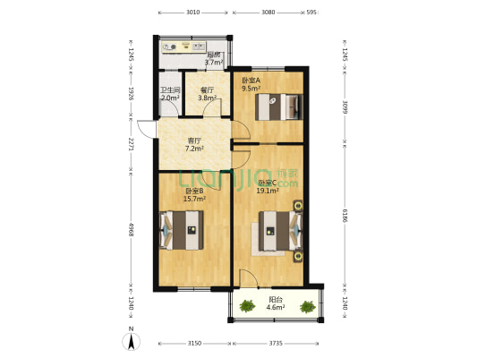 纺机家属院 3室2厅1卫 73平方