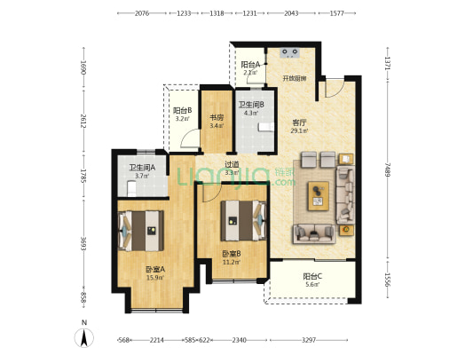 君悦时代 3室1厅2卫 101平方