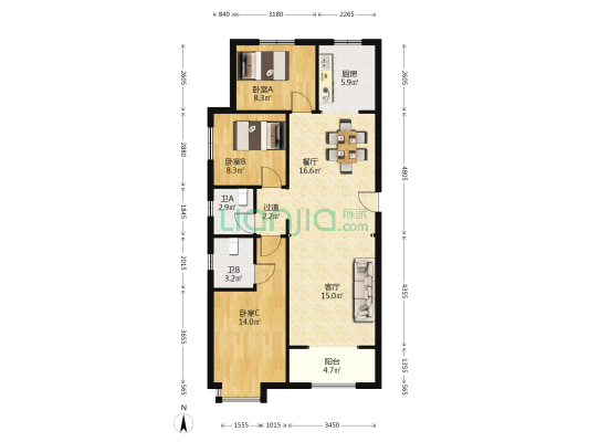 林荫春天二期 3室2厅2卫 112平方