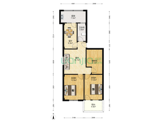 逸园小区 2室2厅1卫 90平方