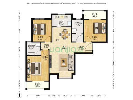 御锦城幸福树 3室1厅2卫 120平方