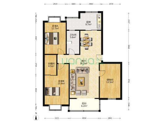 山东女子学院教职工宿舍 2室1厅1卫 130平方