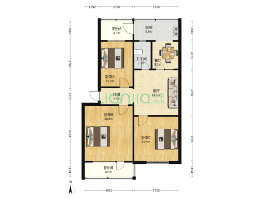 电科院宿舍2小区 3室2厅1卫 93平方