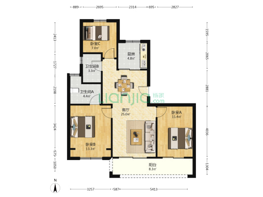 锡山圆融广场 3室1厅2卫 106平方