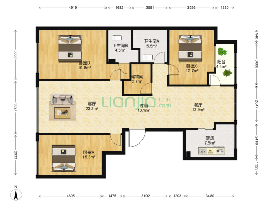 胜华嘉园 3室2厅2卫 143平方