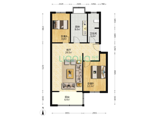 绣花厂家属院 2室1厅1卫 85平方