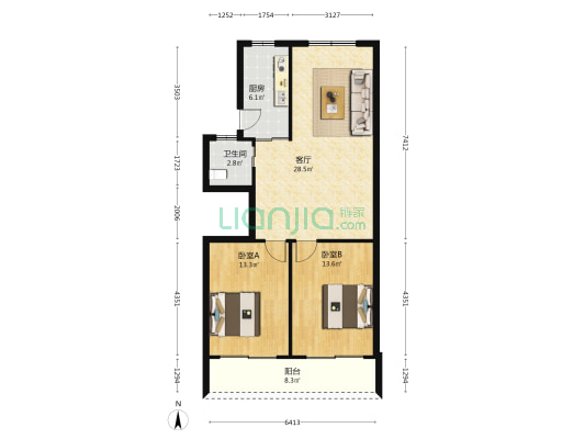 新桥头住宅区集新组团 2室1厅1卫 85平方