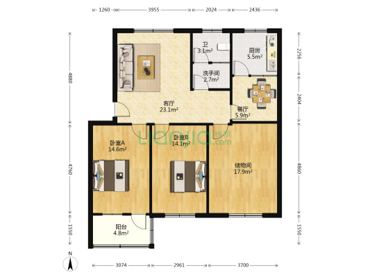 新建小区 2室2厅2卫 111平方