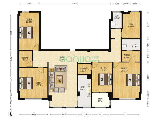 世纪伟业 5室1厅2卫 244平方
