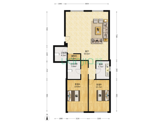 绿山俪城 2室1厅2卫 120平方