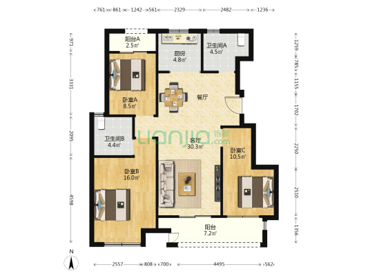 绿都元正望晴川峯上 3室1厅2卫 112平方