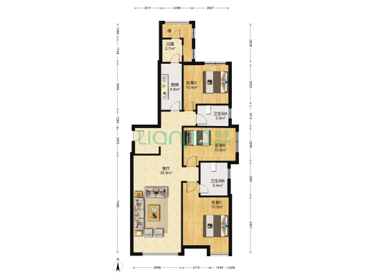 富力桃园天域园 3室1厅2卫 144平方