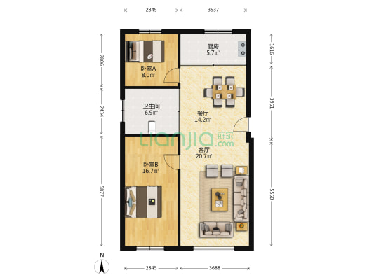深圳花园 2室2厅1卫 94平方
