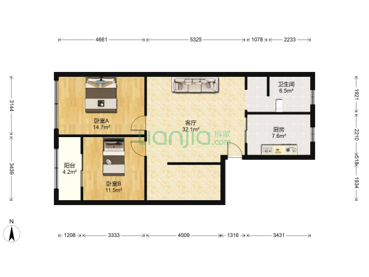 同昌街 2室1厅1卫 93平方